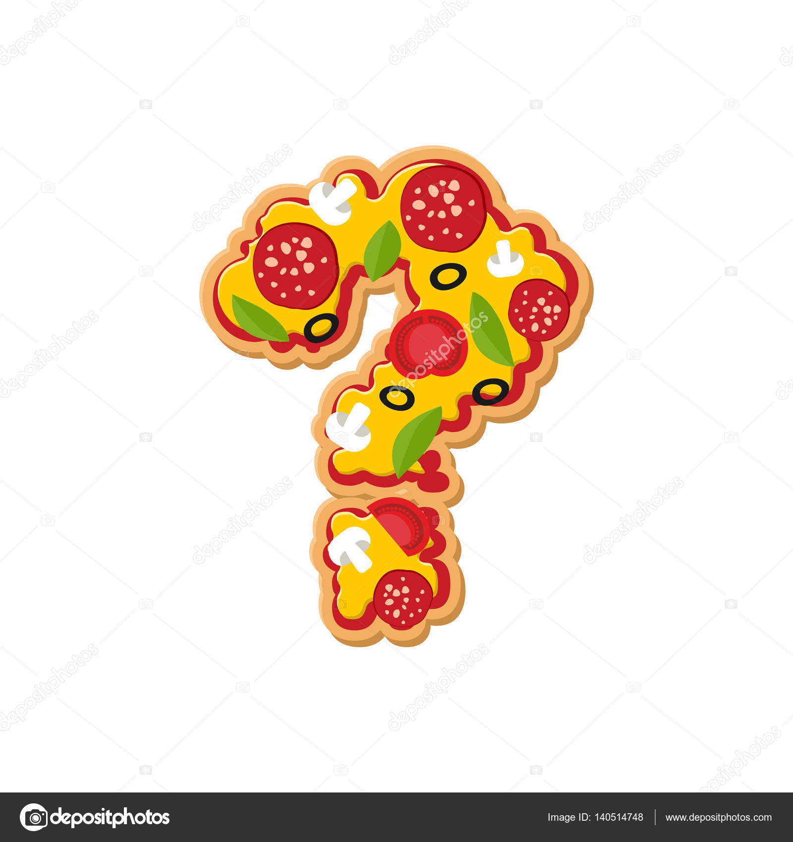 Question mark pizza font. Italian meal alphabet. Lettring fast f Stock