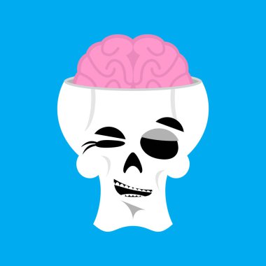 Kafatası ve beyin winks Emoji. iskelet baş mutlu duygu izole