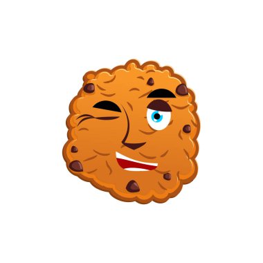 Çerezler Emoji göz kırpıyor. Bisküvi duygu mutlu. İzole gıda