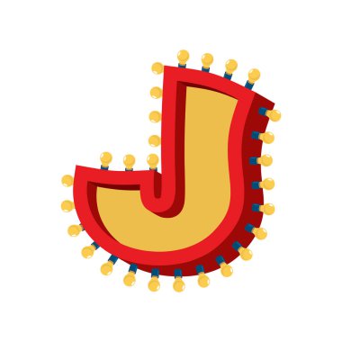 J harfi lamba parlak yazı tipi. Vintage ampul alfabe. Retro A