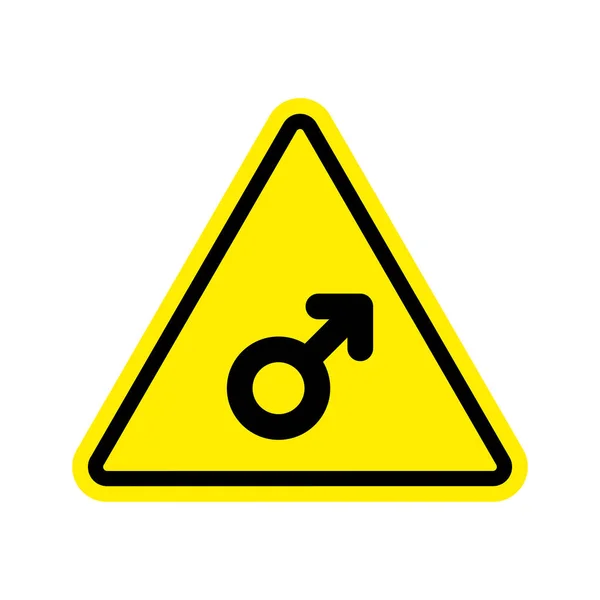 Pozornost člověka mužského podepsat na žlutý trojúhelník. Dopravní značka upozornění — Stockový vektor
