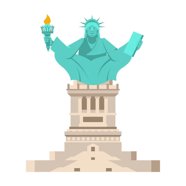 America Yoga. Statue of Liberty in lotus posture. Relaxation and — Stock Vector