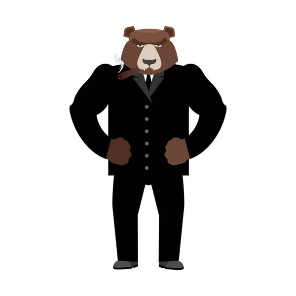 Chefe do urso. Homem de negócios Grizzly de fato de negócios. Animais selvagens — Vetor de Stock