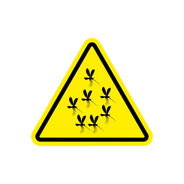 Attenzione, zanzara. moscerino in triangolo giallo. Segnaletica stradale — Vettoriale Stock