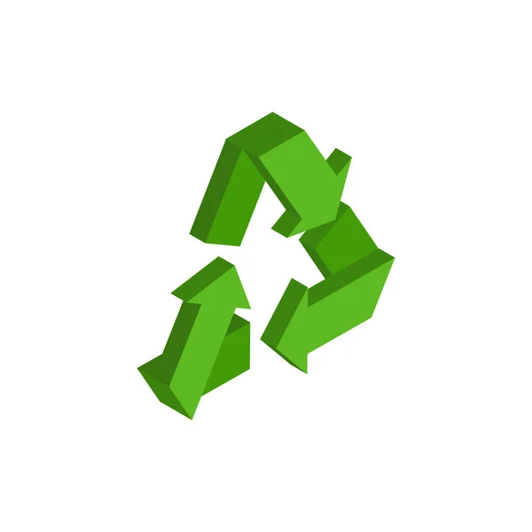 Segno di riciclaggio. Simbolo di rifusione verde. Esecuzione emblema isolato — Vettoriale Stock