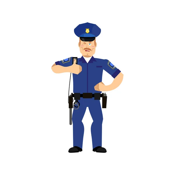 Police officer winks. Policeman thumbs up cheerful emotion — Stock Vector