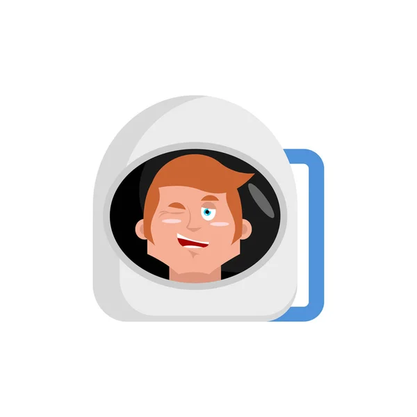 Astronauta guiña Emoji. Cosmonauta feliz emoción aislado — Archivo Imágenes Vectoriales