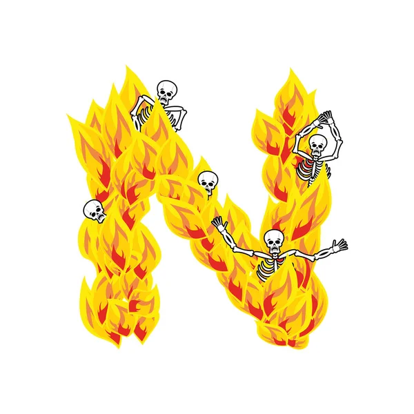 Письмо N адское пламя и грешники шрифт. Огненная надпись. Вывод — стоковый вектор