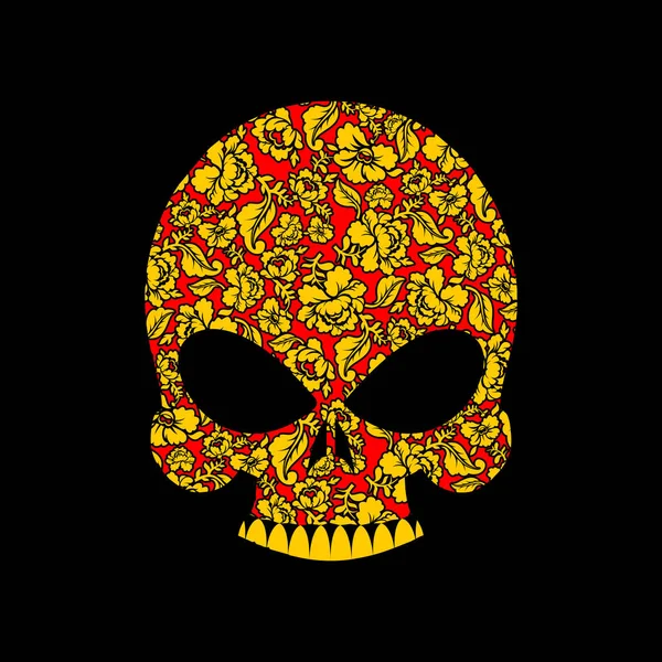 Crâne russe Khokhloma Peinture traditionnelle populaire. tête de squelette — Image vectorielle