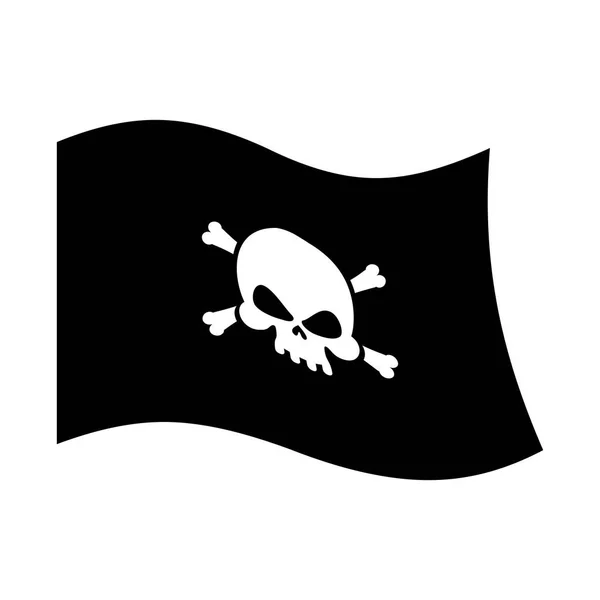 Pirátská vlajka lebka a zkřížené hnáty. praktický černý nápis izolovat — Stockový vektor