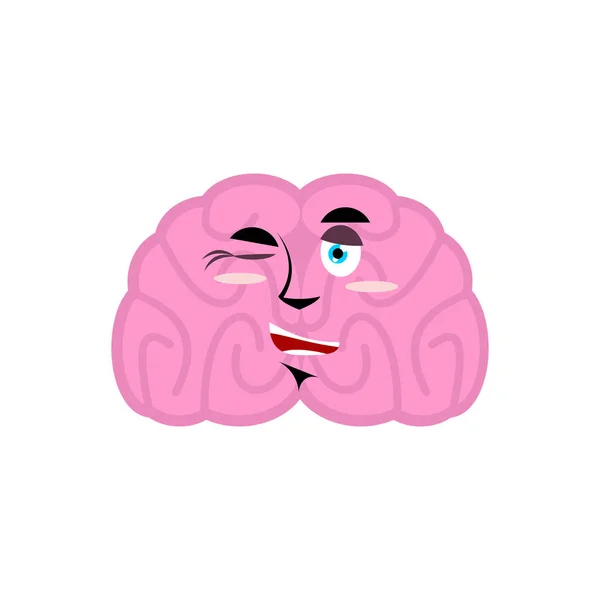Мозг подмигивает эмоциям. Человеческие мозги Эмодзи веселые. Изолированный Мин — стоковый вектор