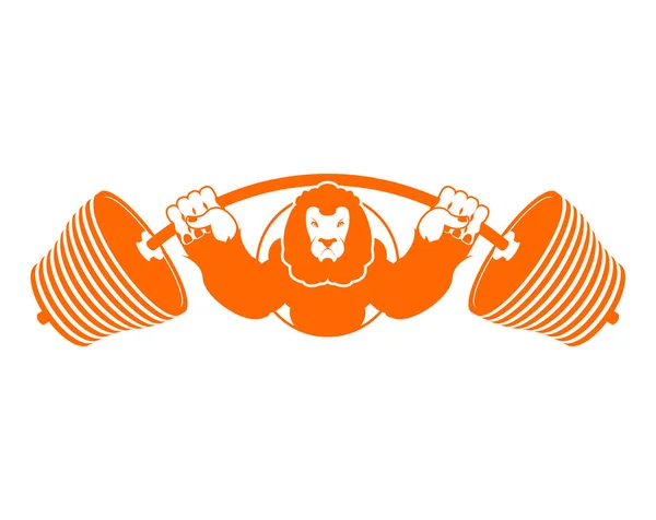 Ισχυρή λιοντάρι έμβλημα. Λέων και barbell λογότυπο για γυμναστήριο και αθλητικές ομάδα — Διανυσματικό Αρχείο