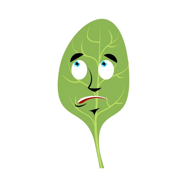 Espinafre surpreendido Emoji. Folhas verdes surpreendido emoção isolar — Vetor de Stock