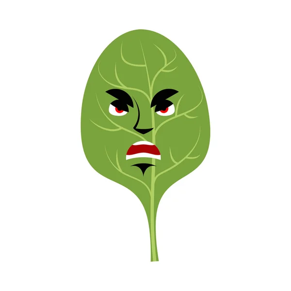 Espinacas enojadas Emoji. Verde hojas gruñón emoción aislado — Vector de stock