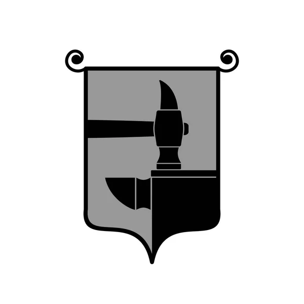 Logo della fucina. Smith Simbolo. Emblema con martello e incudine. Segno vintage — Vettoriale Stock