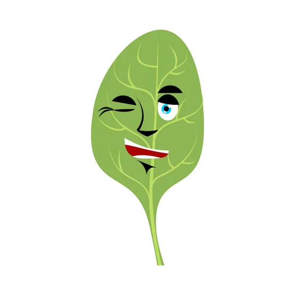 Spenat blinkningar Emoji. Gröna blad glada känslor isolerade — Stock vektor