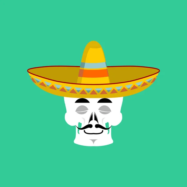 Czaszka w sombrero spanie Emoji. Meksykańskimi szkielet dla tradycji — Wektor stockowy