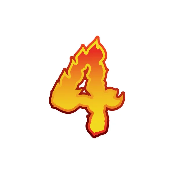 Numer 4 ognia. Płomienie cztery. Tatuaż znak alfabetu. Fier — Wektor stockowy