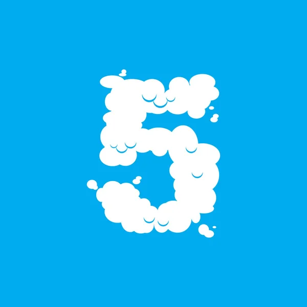 Number 5 cloud font symbol. White Alphabet sign five on blue sky — Stock Vector