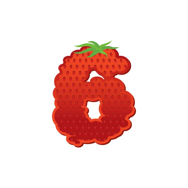 Nomor 6 Strawberry font. Red Berry huruf enam alfabet. Buah. - Stok Vektor