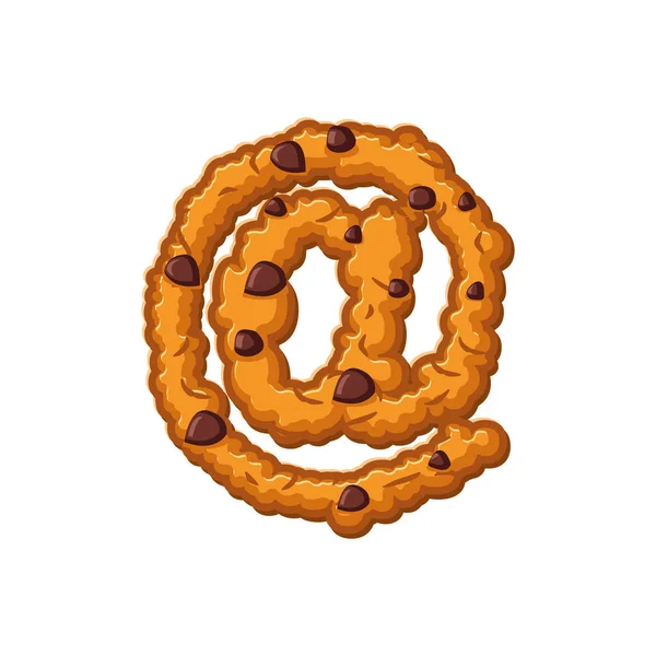 E-mail signe lettre cookies. Fonte Cookie. Alphabet biscuit à l'avoine — Image vectorielle