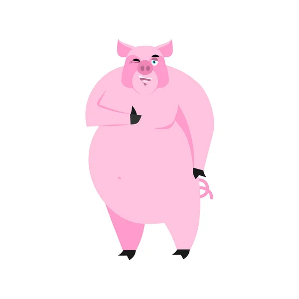 윙크 하는 Emoji 돼지입니다. 흰색 바탕에 돼지 메리 감정입니다. 농장 — 스톡 벡터