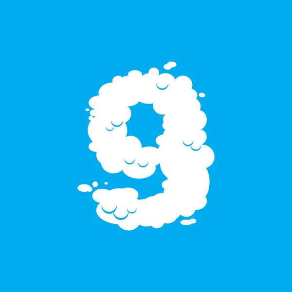 Número 9 símbolo de fuente de nube. Letrero del alfabeto blanco nueve en el cielo azul — Archivo Imágenes Vectoriales