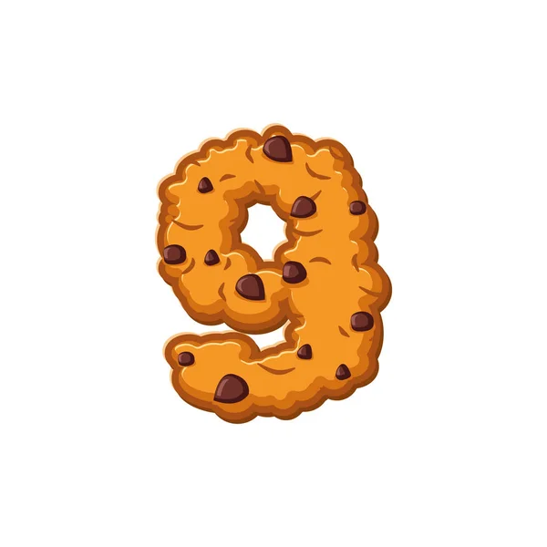 Fonte Number 9 cookies. Alphabet biscuit à l'avoine symbole neuf. Foo ! — Image vectorielle