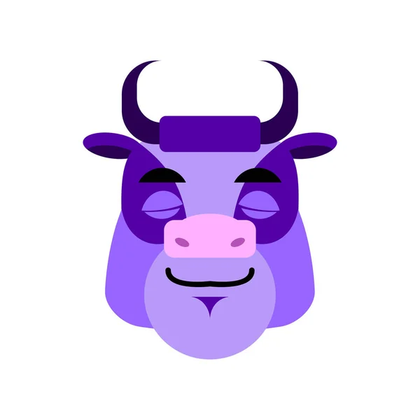 Пурпурная корова спит, Эмодзи. Бычья голова спящая эмоция — стоковый вектор