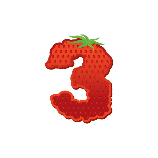 Number 3 Strawberry font. Red Berry lettering three alphabet. Fr — Stock Vector