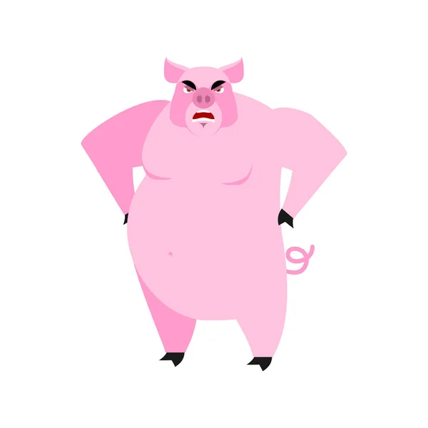 Cerdo enojado. Jabalí malvado. cerdo gruñón. Cerdito agresivo — Vector de stock