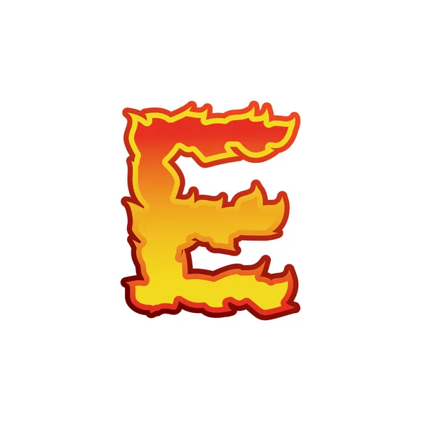 E 화재입니다. 글꼴 글자 불길 문신 알파벳 문자. — 스톡 벡터
