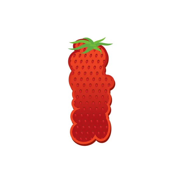 Litera I truskawka czcionki. Czerwone jagody litery alfabetu. Owoców A — Wektor stockowy