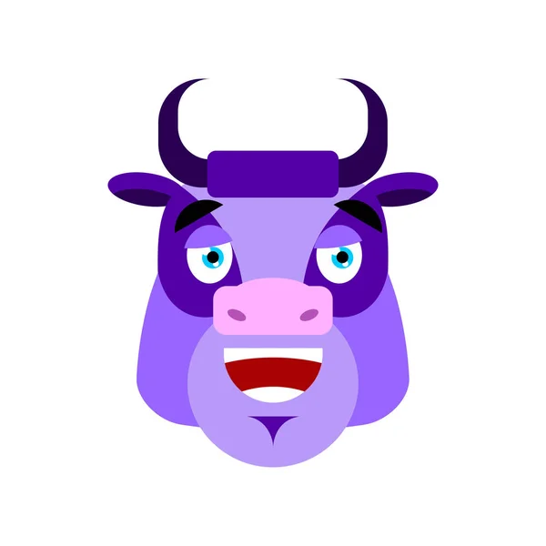 Viola mucca felice Emoji. Bull Head allegra emozione — Vettoriale Stock