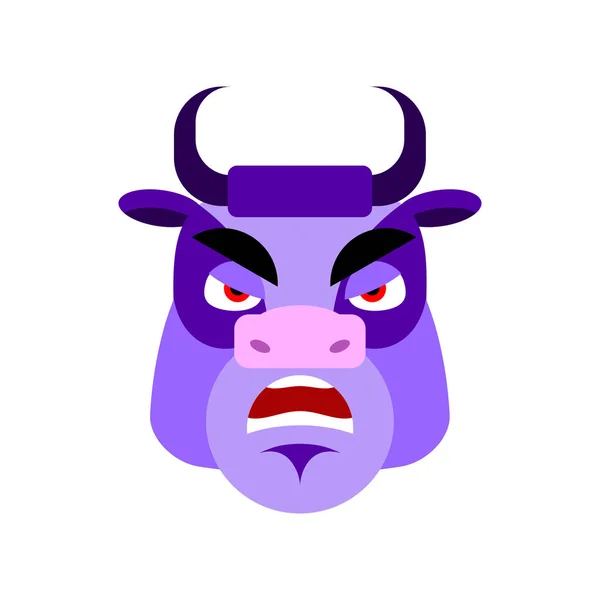 Vaca púrpura enojada Emoji. Bull Head emoción agresiva — Archivo Imágenes Vectoriales