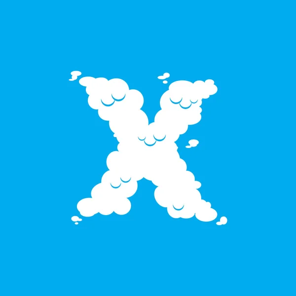 Lettera X simbolo del carattere cloud. Alfabeto bianco segno sul cielo blu — Vettoriale Stock