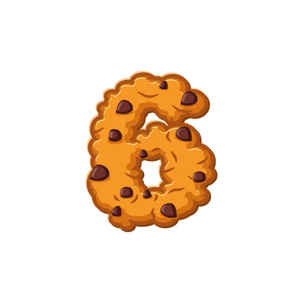 Nummer 6 cookies lettertype. Havermout biscuit alfabet symbool zes. Voedsel — Stockvector