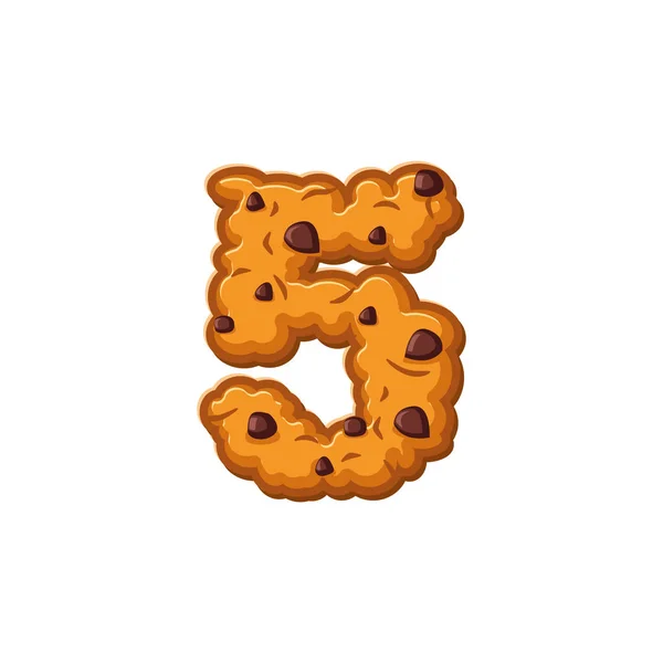 Fonte Number 5 cookies. Alphabet biscuit à l'avoine symbole cinq. Foo ! — Image vectorielle