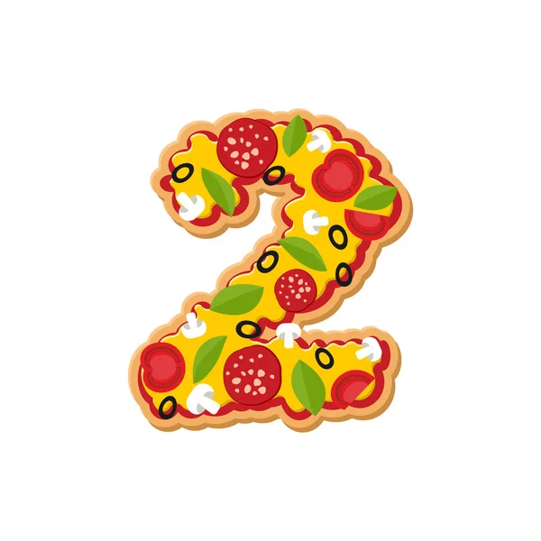 Číslo 2 pizza písmo. Italské jídlo abecedy číslice dvě. Lettring — Stockový vektor