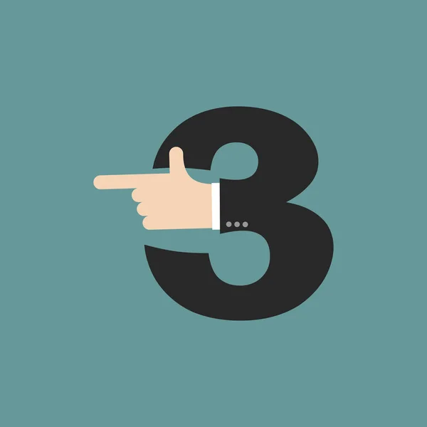 Number 3 letter businessman hand font. It shows finger print. Ar — Stock Vector