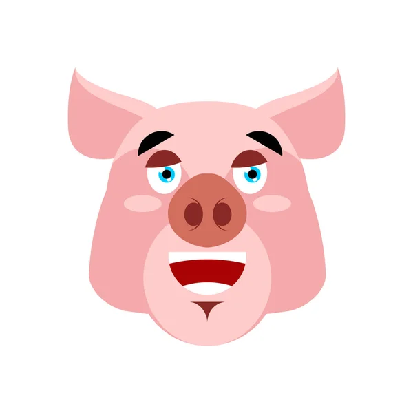 Świnia szczęśliwy Emoji. Piggy Wesołych emocji na białym tle. Gospodarstwa — Wektor stockowy