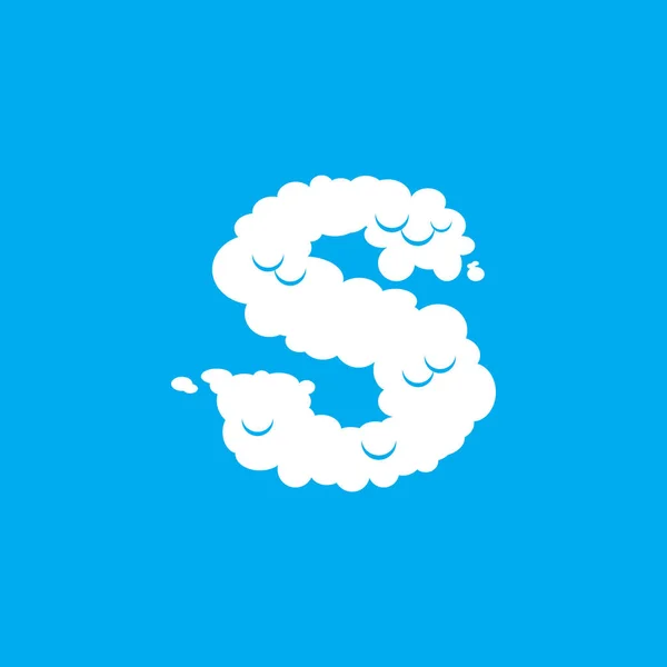 Letra S símbolo de fuente en la nube. Signo del alfabeto blanco en el cielo azul — Vector de stock