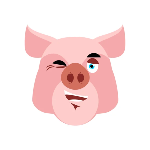 Emoji guiño de cerdo. alcancía alegre emoción sobre fondo blanco. Granja — Archivo Imágenes Vectoriales