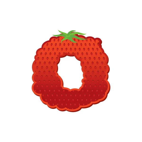 Levél O eper betűtípus. Red Berry betűk ábécé. A gyümölcsök — Stock Vector