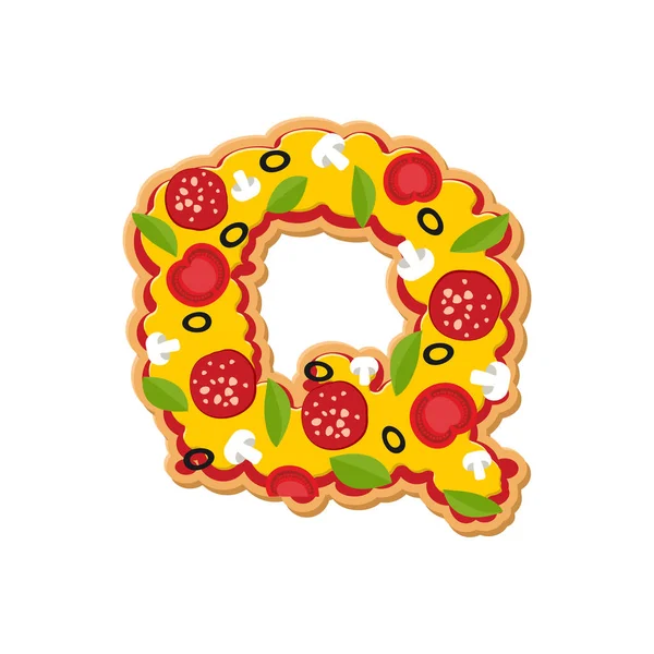 字母 Q 比萨饼字体。意大利餐字母表。Lettring 快餐 — 图库矢量图片