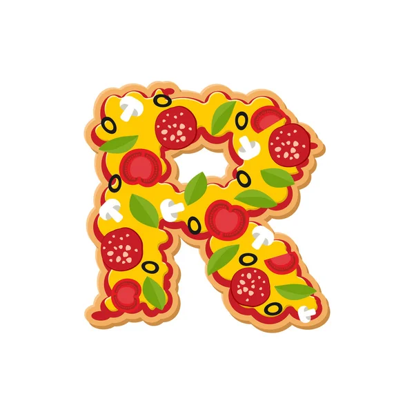 Bokstaven R pizza teckensnitt. Italiensk måltid alfabetet. Lettring snabbmat — Stock vektor