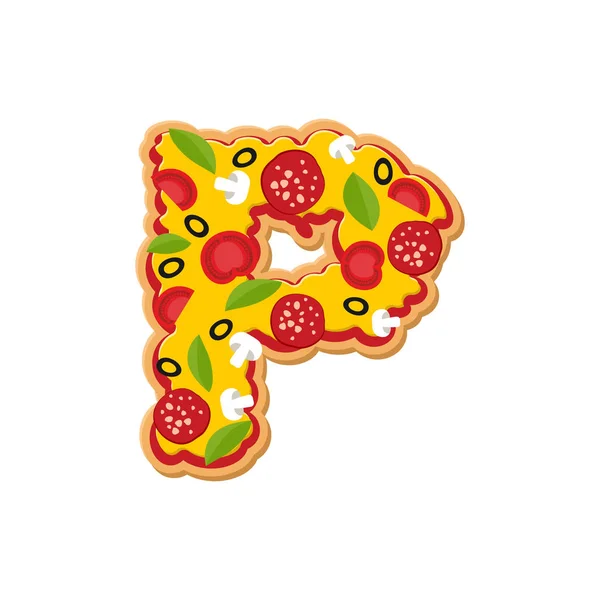 Буква P шрифт пиццы. Итальянский алфавит еды. Разрешите фаст-фуд — стоковый вектор