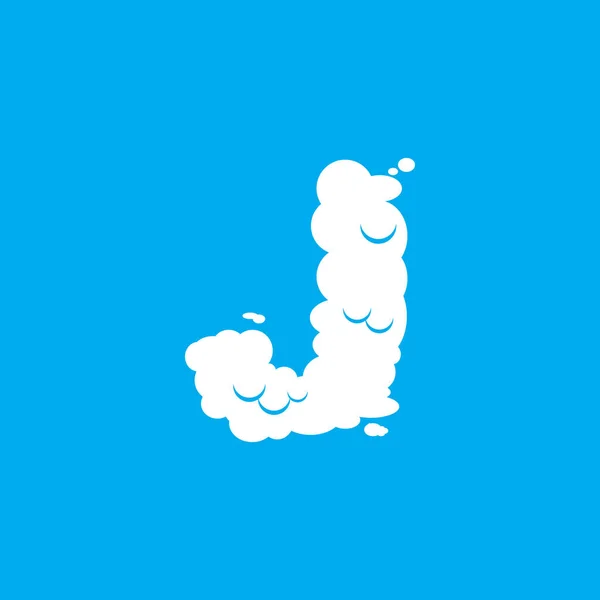 Letter J cloud font symbol. White Alphabet sign on blue sky — Stock Vector