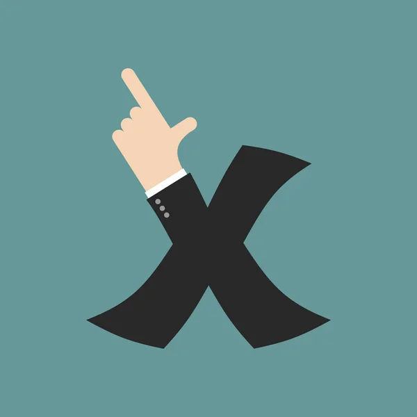 X γράμμα επιχειρηματίας χέρι γραμματοσειρά. Δείχνει το δάχτυλό εκτύπωσης. Βραχίονα Ταμβάκη — Διανυσματικό Αρχείο