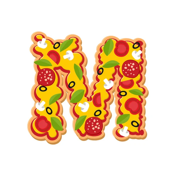 Letter M pizza lettertype. Italiaanse maaltijd alfabet. Lettring fastfood — Stockvector